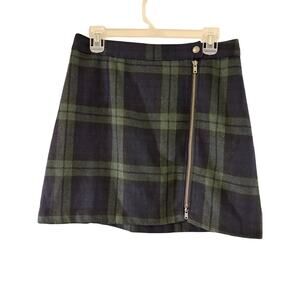 Abercrombie & Fitch Dark Green Plaid Mini Skirt Size 8 Wool Blend Lined Preppy